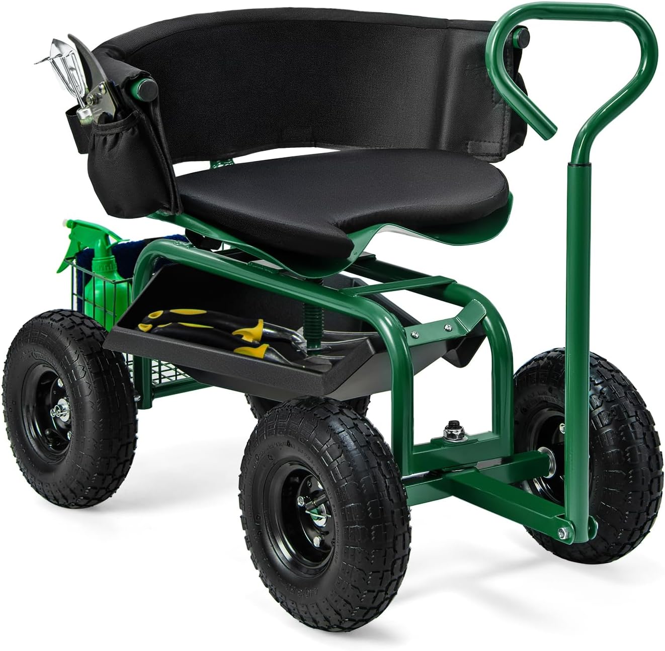 Gardening Tools For Seniors - เก้าอี้ทำสวนแบบมีล้อ ปรับหมุนได้ 360 องศา ° ถาดใส่เครื่องมือแบบหมุนได้และตะกร้าเก็บของ