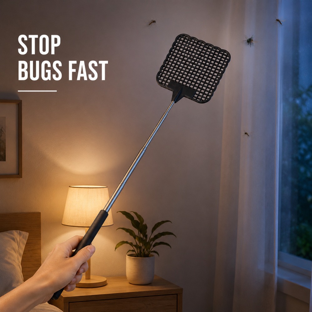 Gardening Tools Uses - ไม้ตีแมลงวันสีดำ 1/2/5 ชิ้น แบบขยายได้ ทำจากสแตนเลส สำหรับกำจัดยุงและแมลง