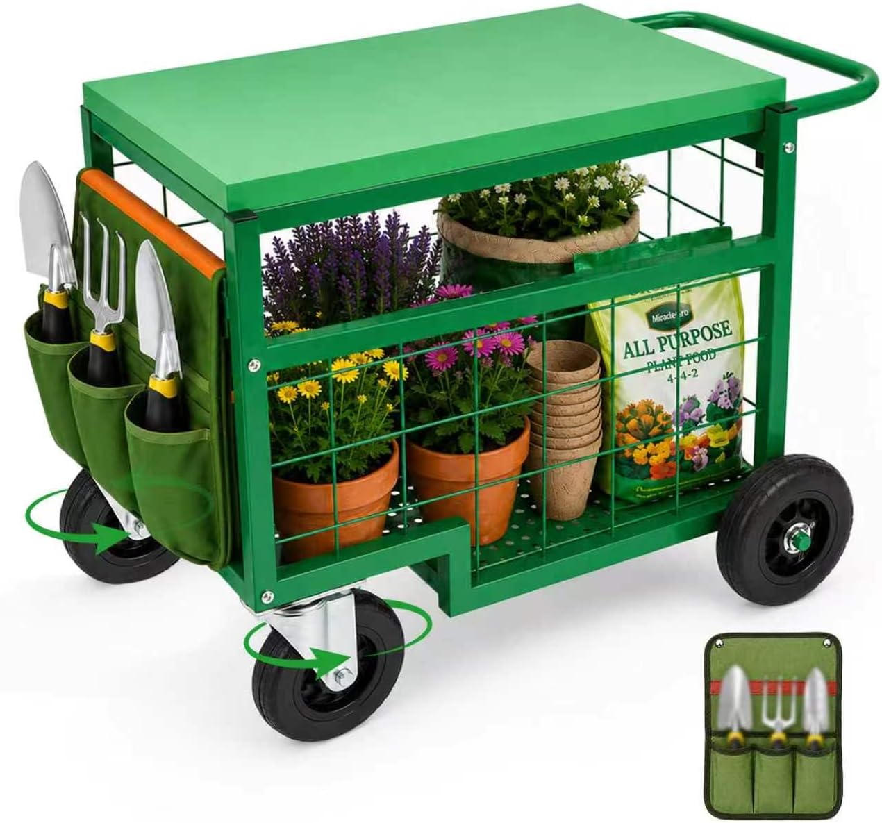 Gardening Tools For Seniors - เก้าอี้ทำงานในสวนแบบหมุนได้ รุ่นอัพเกรดสำหรับงานหนัก พร้อมชุดเครื่องมือพกพา รถสกู๊ตเตอร์แบบนั่งสำหรับผู้สูงอายุ เหมาะสำหรับงานสนามหญ้า ลานบ้าน