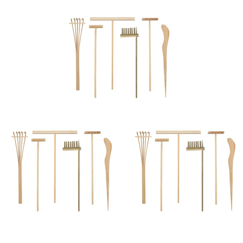 Gardening Tools Japanese - ชุดเครื่องมือทำสวนเซนญี่ปุ่นขนาดเล็ก AT29-3X พร้อมคราดไม้ไผ่ ชุดอุปกรณ์เล่นทรายสำหรับบำบัดจิตใจเพื่อความสงบสุขทางจิตวิญญาณ