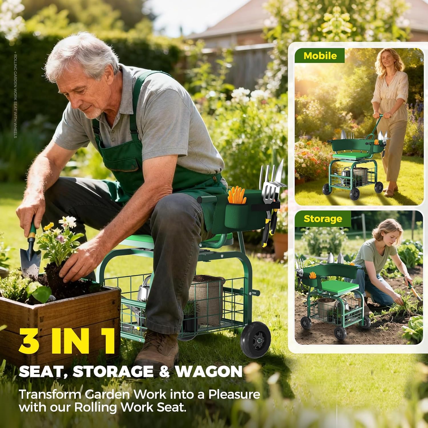เก้าอี้สวนพร้อมล้อเลื่อน หมุนไ - Gardening Tools For Seniors บทวิจารณ์และราคา