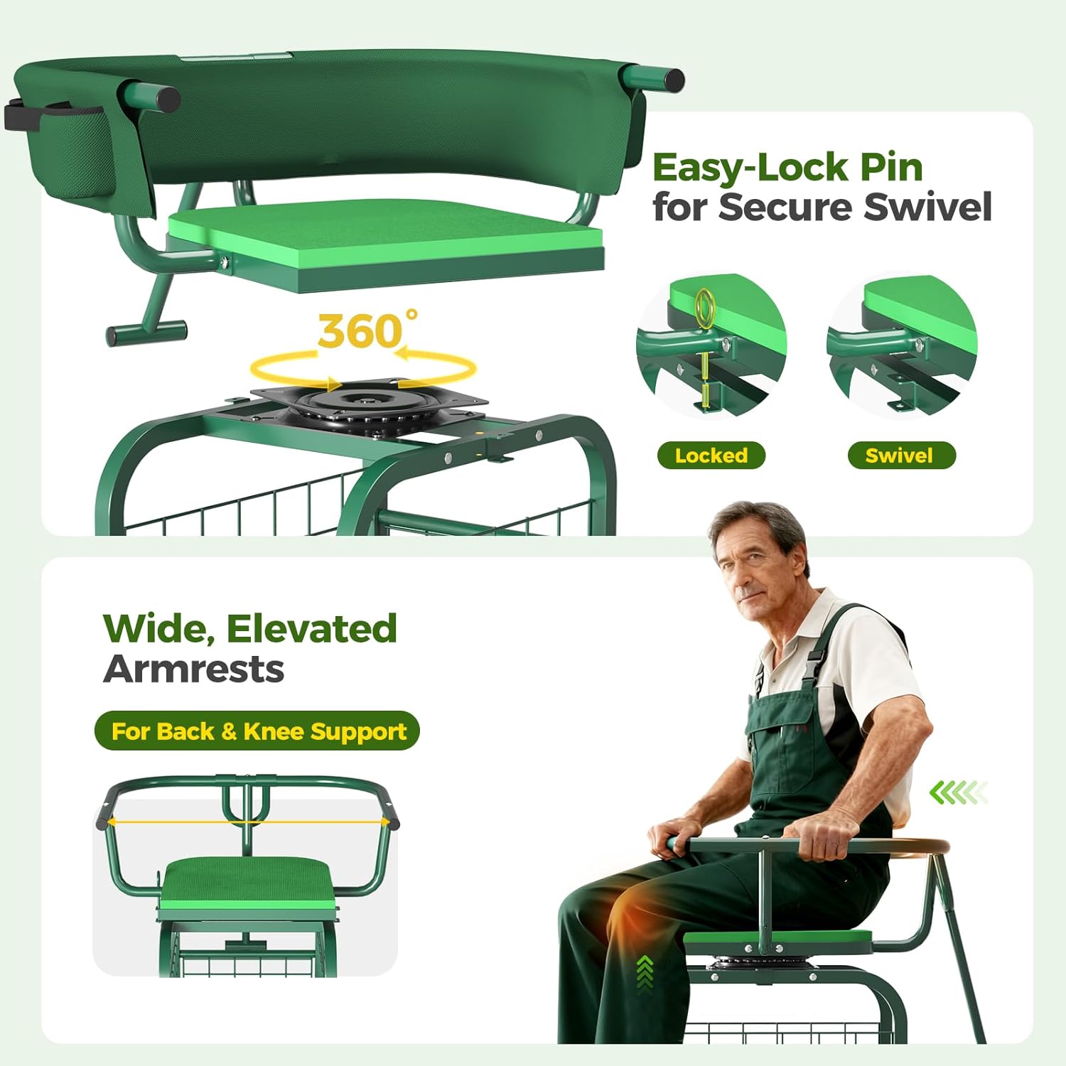 เก้าอี้สวนพร้อมล้อเลื่อน หมุนไ - Gardening Tools For Seniors บทวิจารณ์และราคา