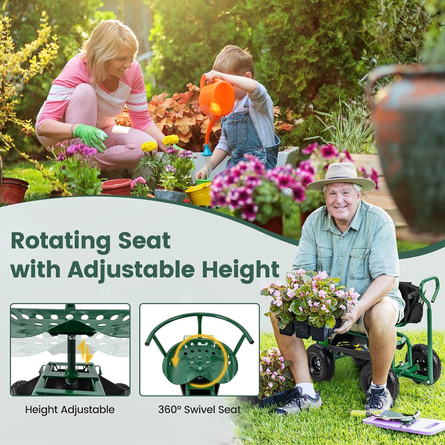 เก้าอี้ทำสวนแบบมีล้อ ปรับหมุนไ - Gardening Tools For Seniors บทวิจารณ์และราคา