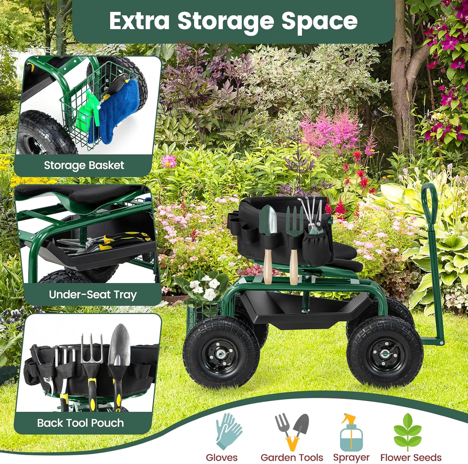 เก้าอี้ทำสวนแบบมีล้อ ปรับหมุนไ - Gardening Tools For Seniors บทวิจารณ์และราคา