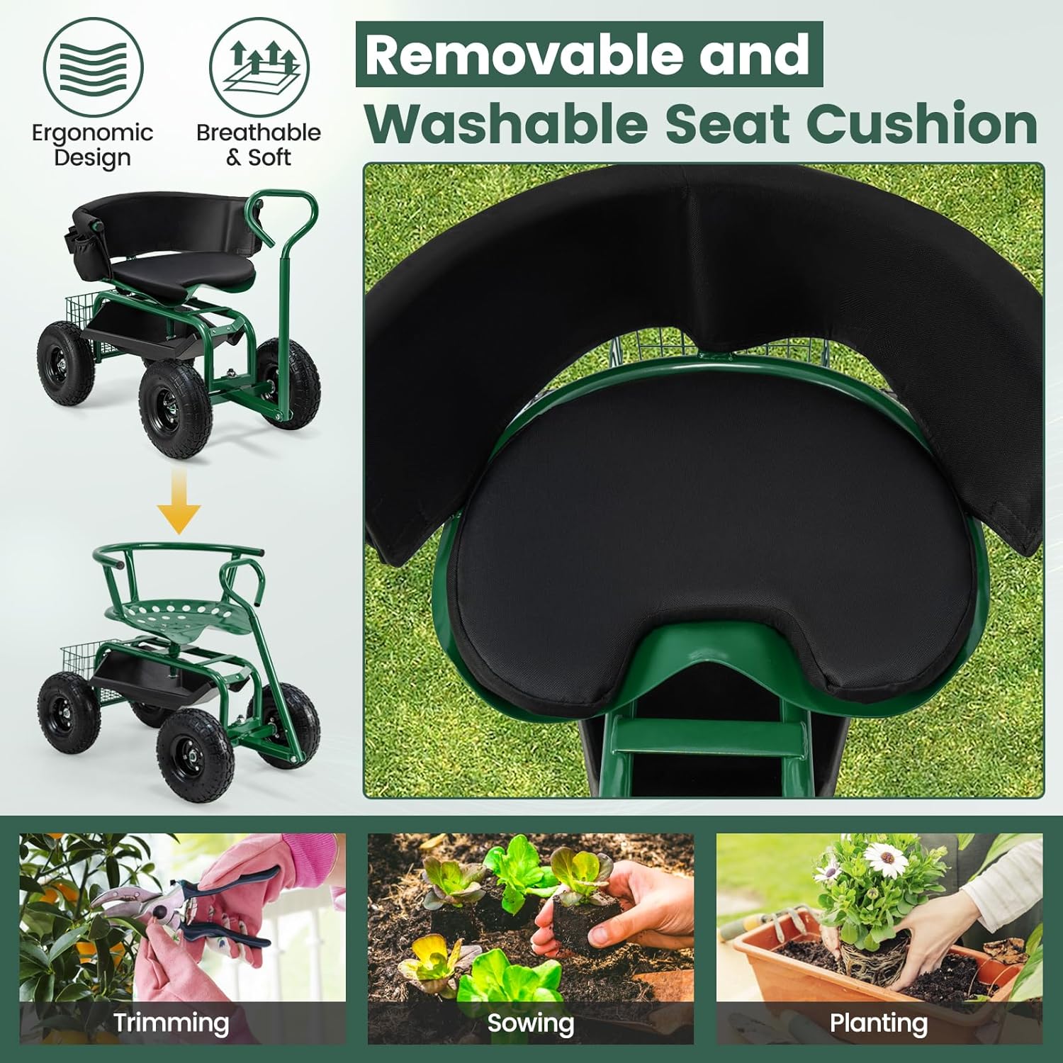 เก้าอี้ทำสวนแบบมีล้อ ปรับหมุนไ - Gardening Tools For Seniors บทวิจารณ์และราคา